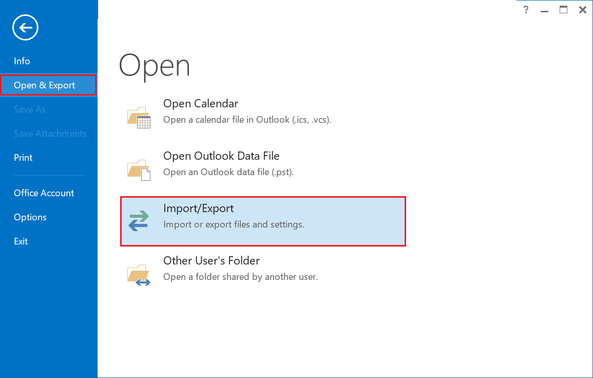 Launch Outlook Import