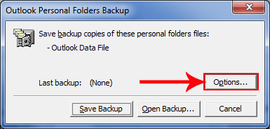 click on options to create backup of Outlook