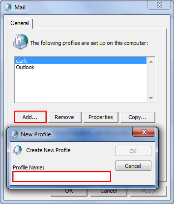 create outlook profile