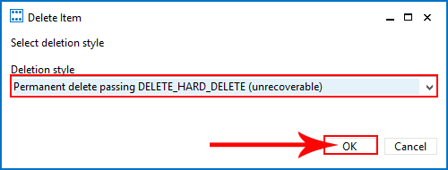 Permanent delete passing DELETE HARD DELETE
