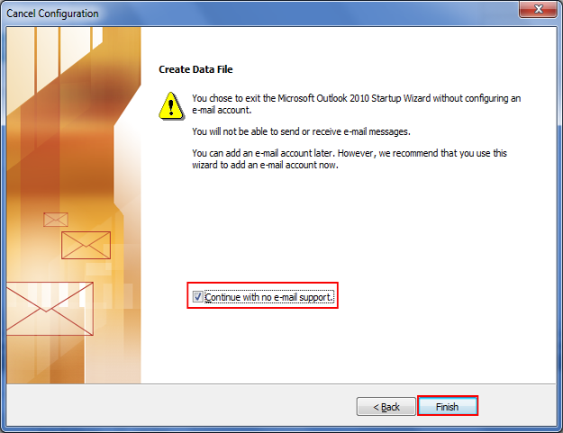 select continue to open outlook data file