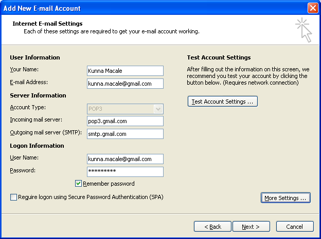 new account to set up Gmail in Outlook
