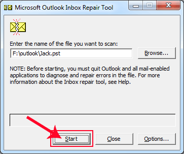 click the start button begin scanning of PST file