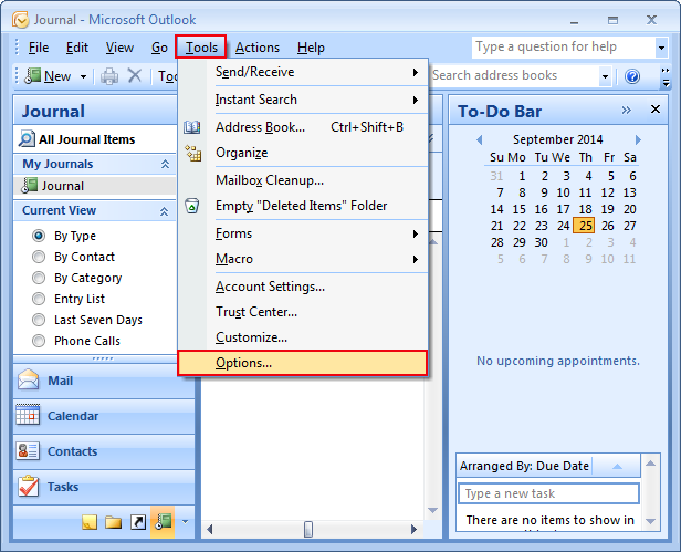 journal folder in Outlook