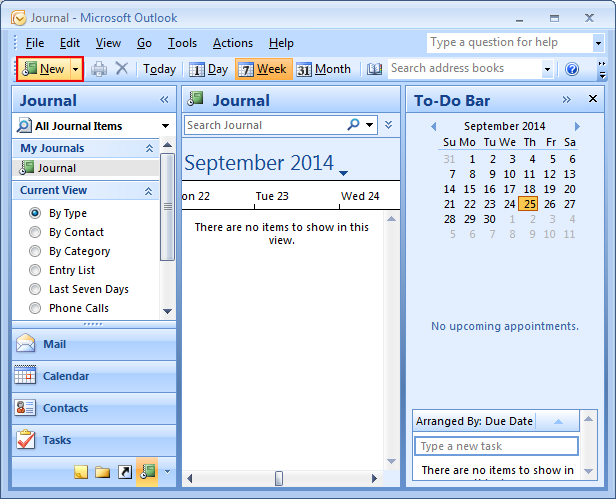 journal Microsoft Outlook