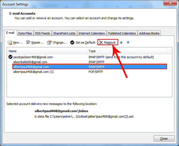 remove imap account