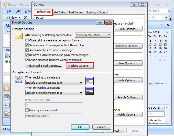 tracking options