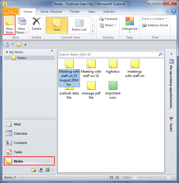 click and create notes in outlook