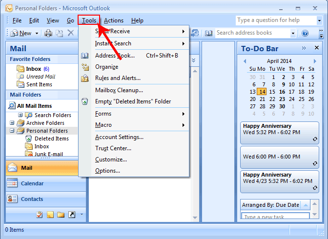 click on tools