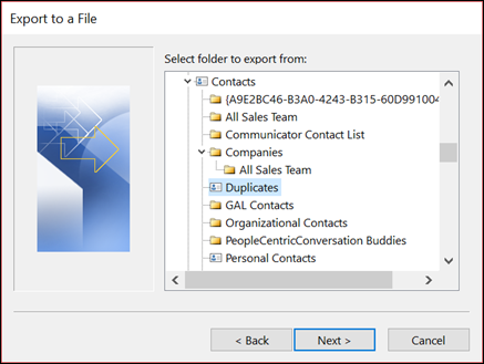 export duplicate contacts from Outlook