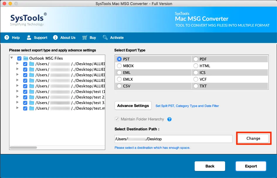 change the destination location