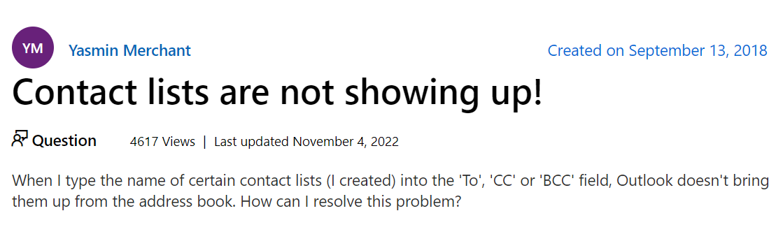 outlook contact list not showing up