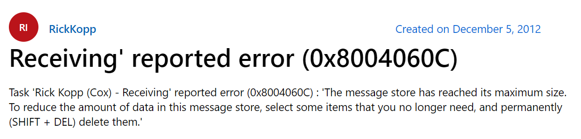 fix outlook0x8004060C