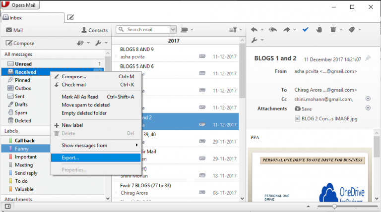 how to export opera mail emails