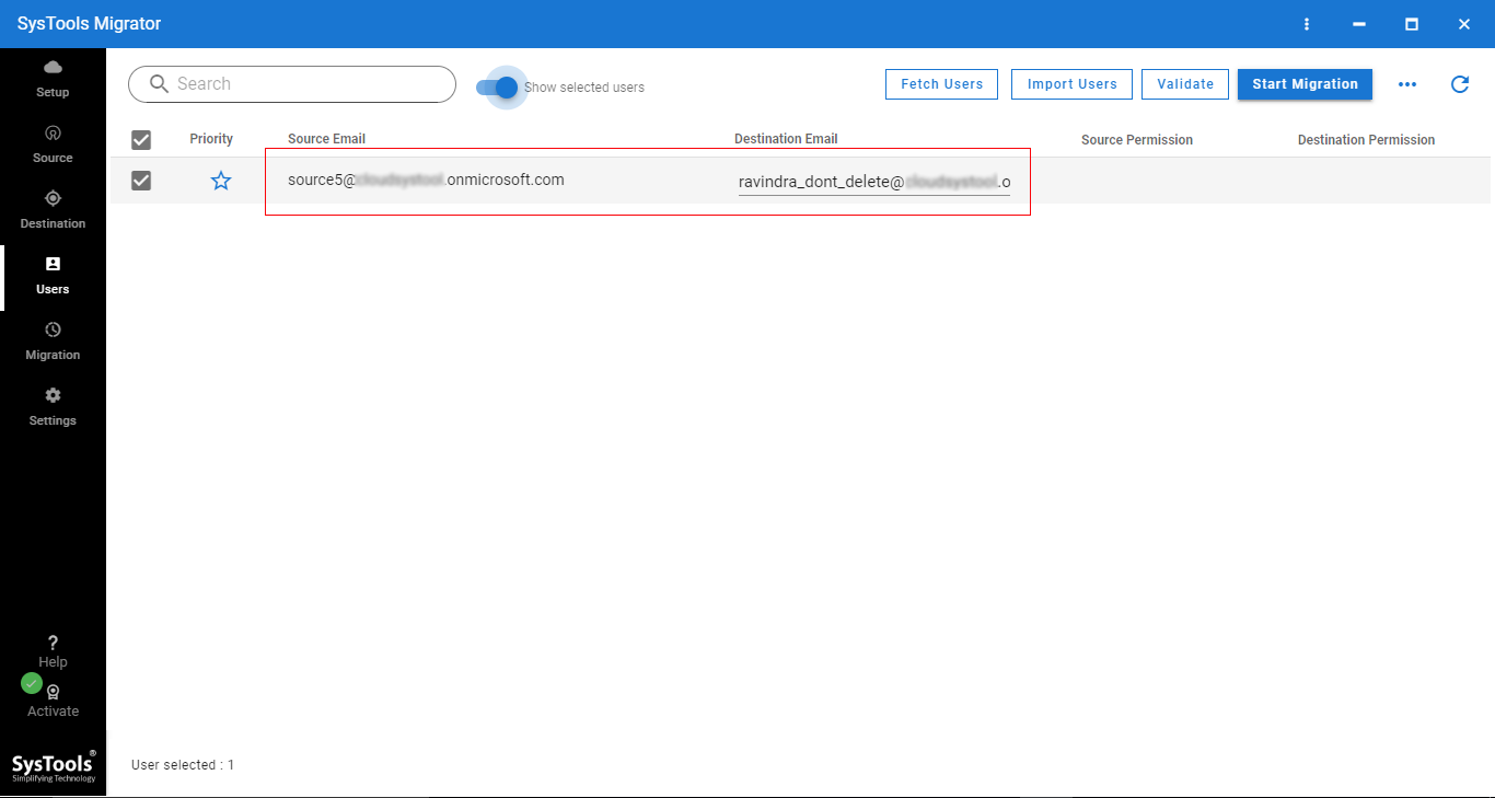 click on validate to migrate office 365 domain to another tenant