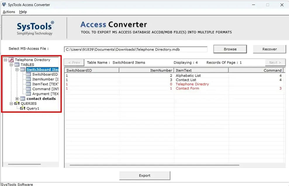 Item Details for convert Access to Excel