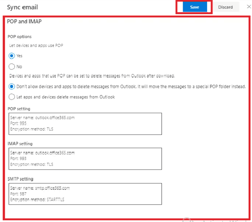 click save to configure hotmail in Windows Live Mail