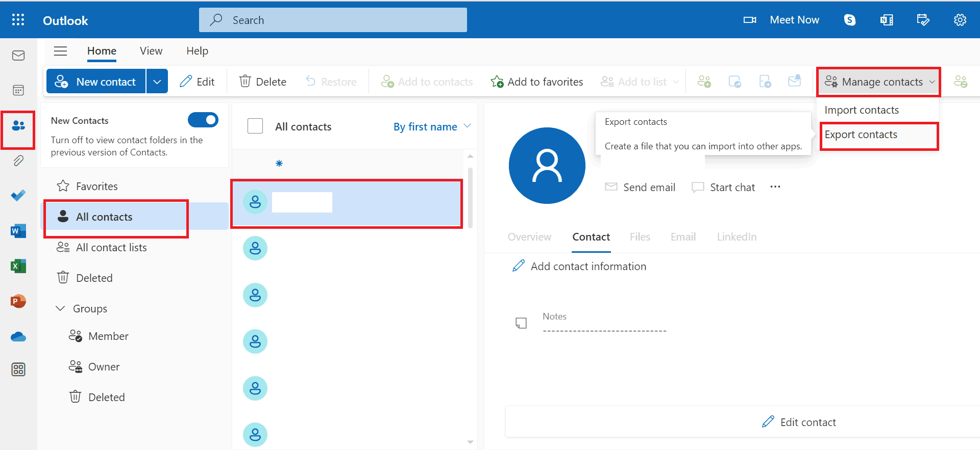 export hotmail contacts in csv