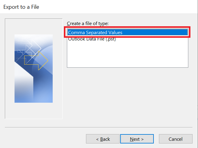 choose csv format