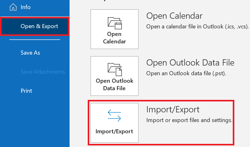 click file then open & export then import & export