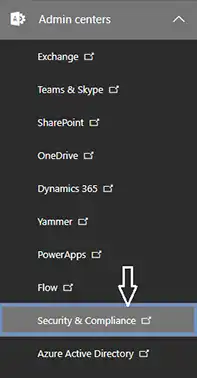 select Security and Compliance to export Office 365 files to PST