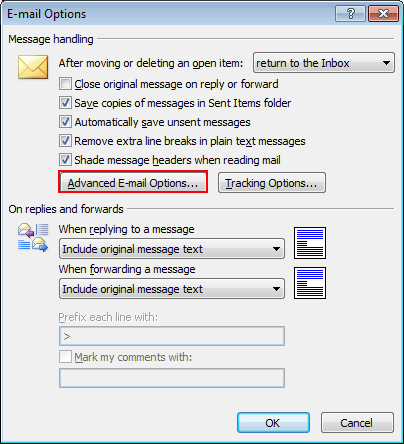 click on advanced email options to resolve