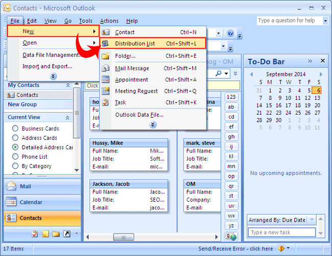 select distribution list