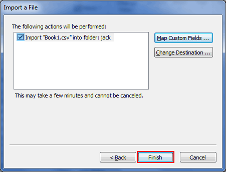 click finish button in order to import from excel