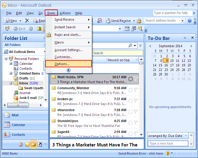 how to add read receipt in outlook 2010