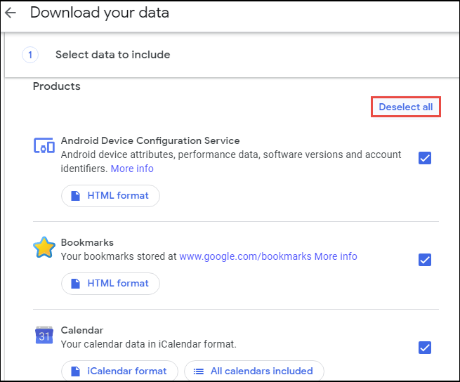 Deselect All to Save Gmail Email Messages to Hard Drive