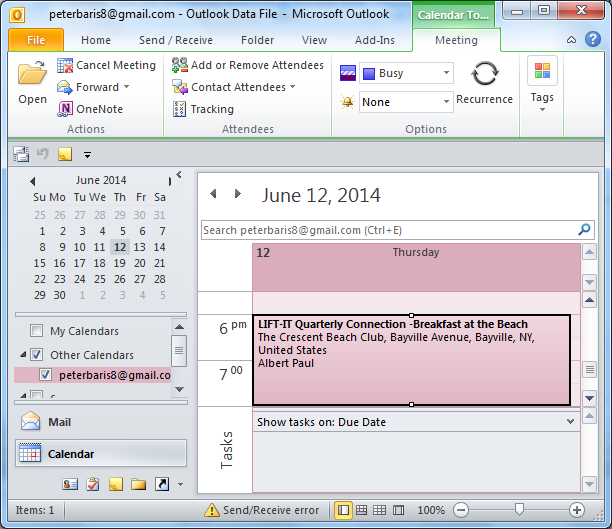 see imported calendar in Outlook