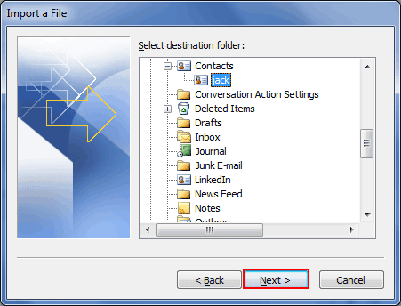 click contacts folder
