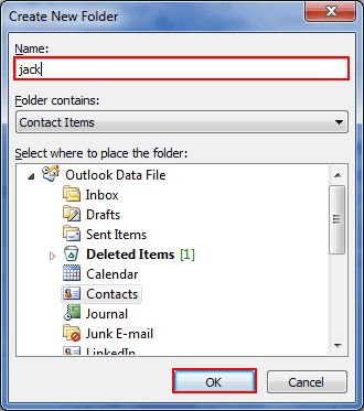 type name for new folder, click on ok