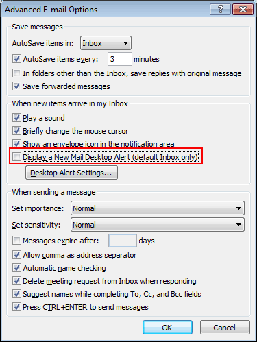 turn off new email notification in outlook 2003