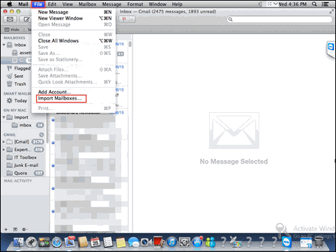 open import mailboxes option in apple mail