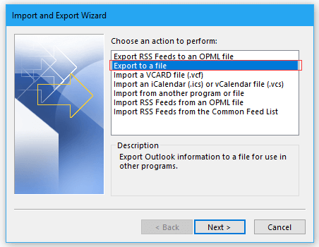 select export to a file option