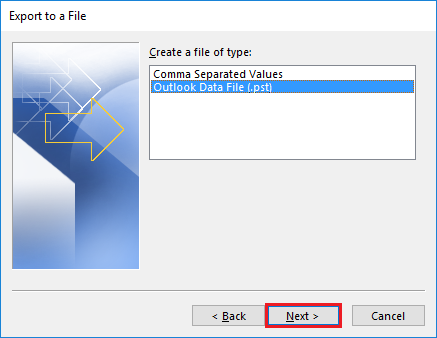 choose the pst file option