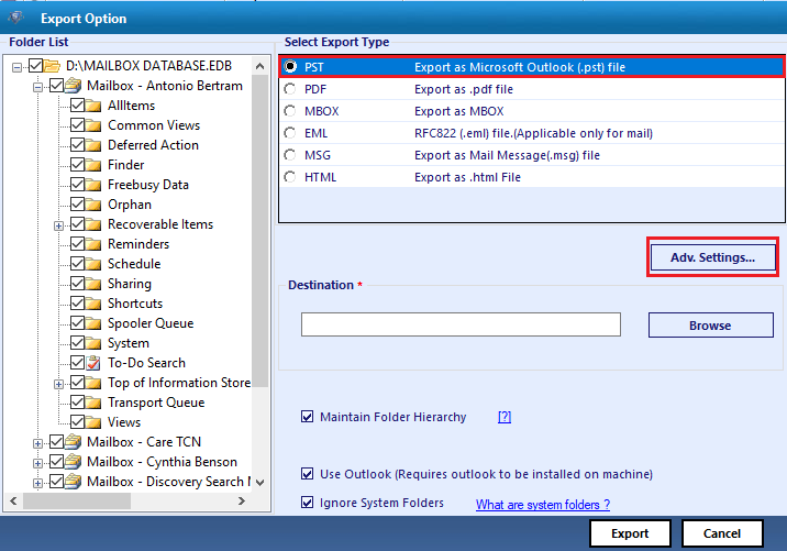 export files