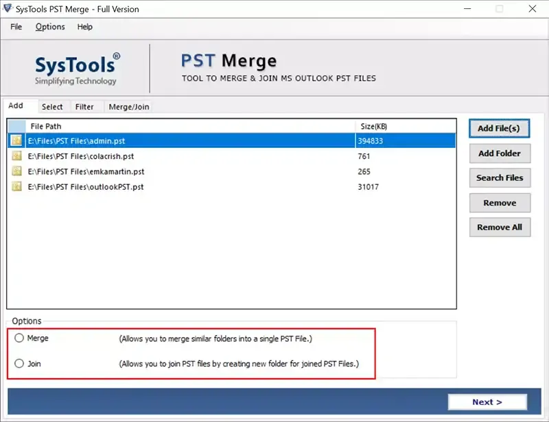 PST merger software